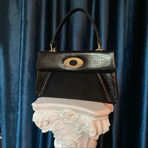 Vintage Black Purse with Suede and Gold Detail